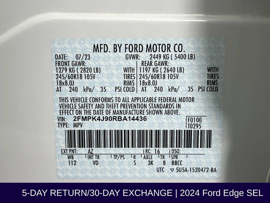 Certified 2024 Ford Edge SEL w/ Convenience Package AWD/4WD image 37