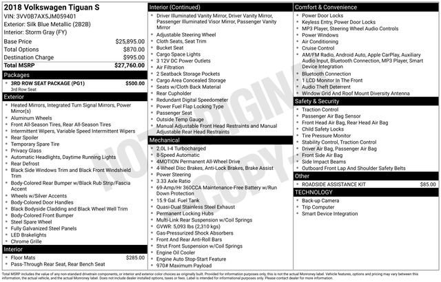 Used 2018 Volkswagen Tiguan S w/ 3rd Row Seat Package image 36