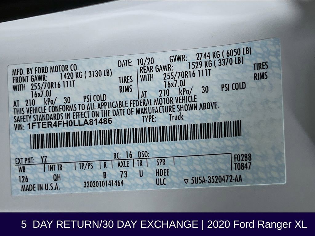 Certified 2020 Ford Ranger XL image 34