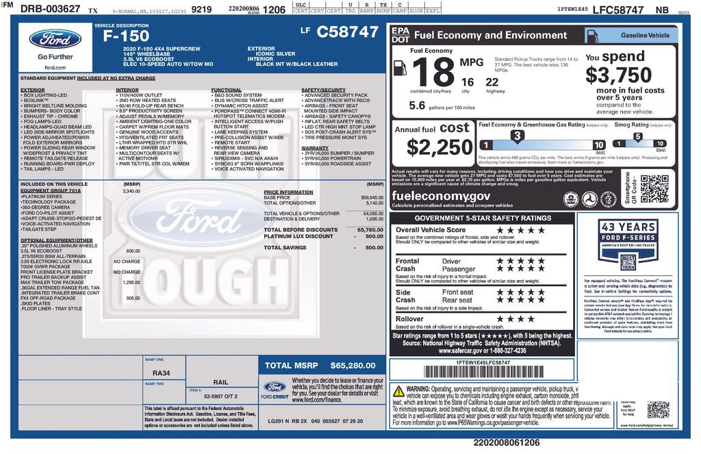 Certified 2020 Ford F150 Platinum w/ Equipment Group 701A Luxury AWD/4WD image 5