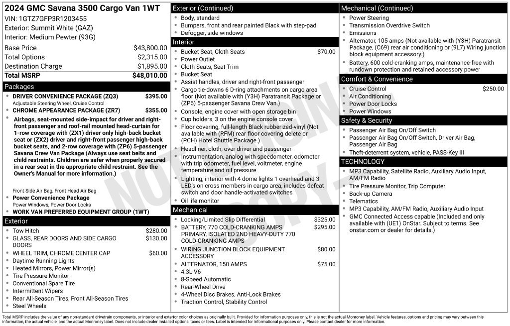 Used 2024 GMC Savana 3500 w/ Driver Convenience Package RWD image 13