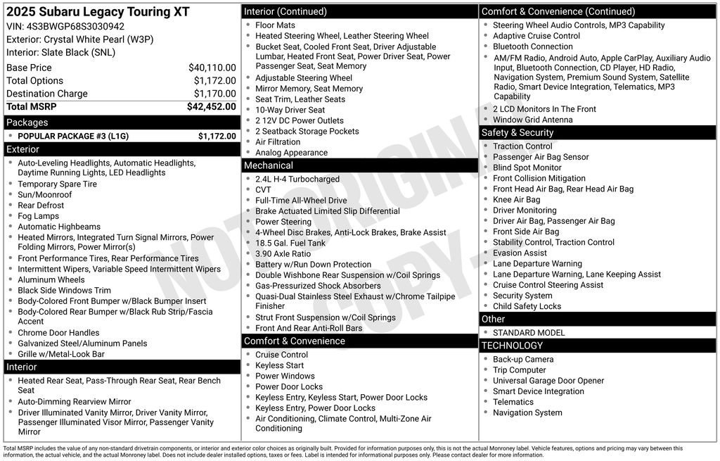 Used 2025 Subaru Legacy Touring XT w/ Popular Package #3 image 12