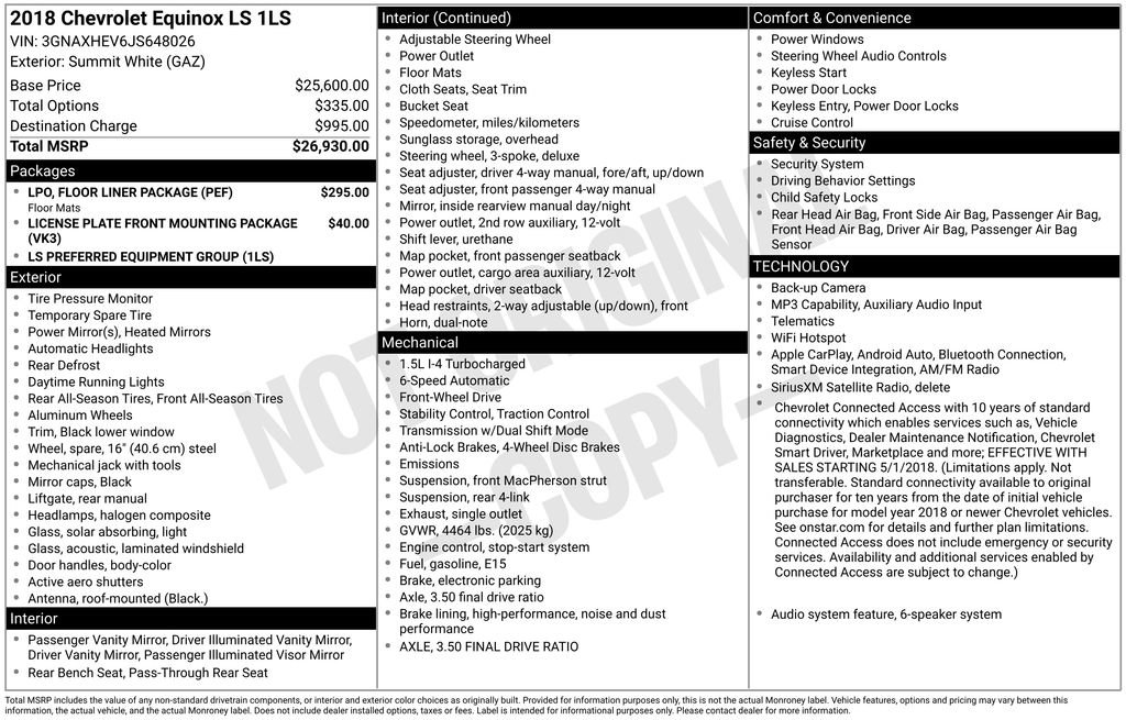 Used 2018 Chevrolet Equinox LS w/ LPO, Floor Liner Package FWD image 23