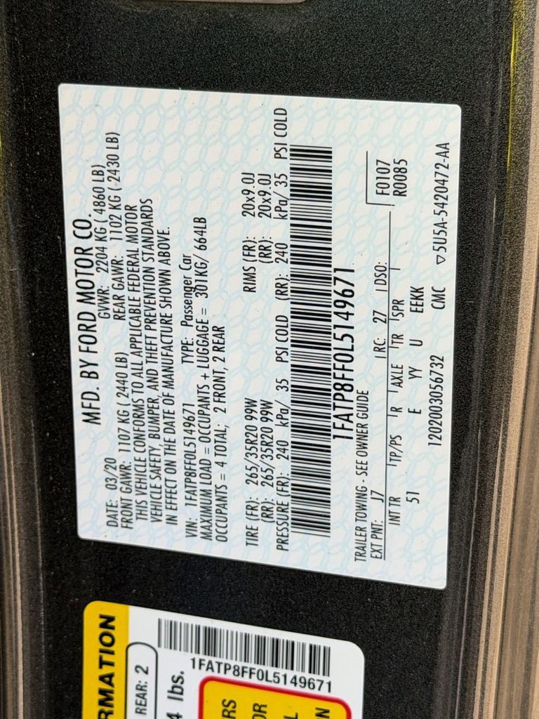 Certified 2020 Ford Mustang GT Premium w/ Equipment Group 401A RWD image 35