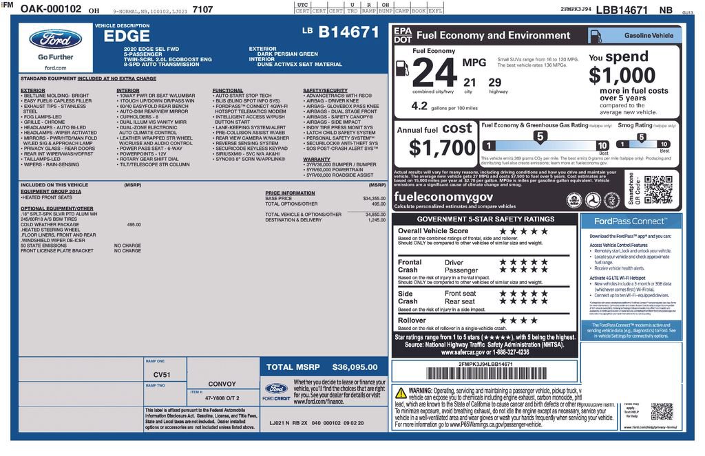 Certified 2020 Ford Edge SEL w/ Cold Weather Package FWD image 6