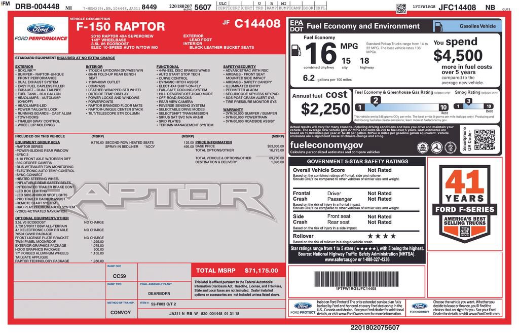 Certified 2018 Ford F150 Raptor w/ Equipment Group 802A Luxury AWD/4WD image 13