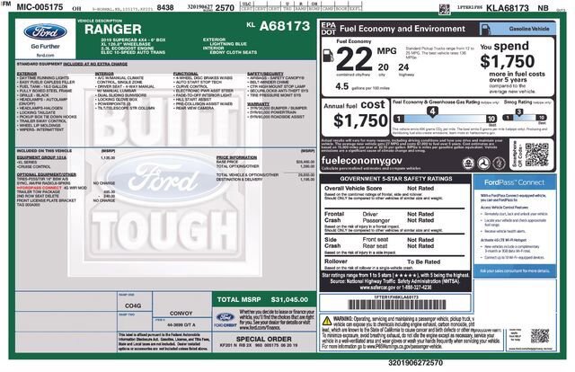 Certified 2019 Ford Ranger XL w/ Equipment Group 101A Mid AWD/4WD image 36