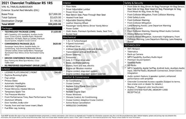 Used 2021 Chevrolet TrailBlazer RS w/ Technology Package AWD/4WD image 4