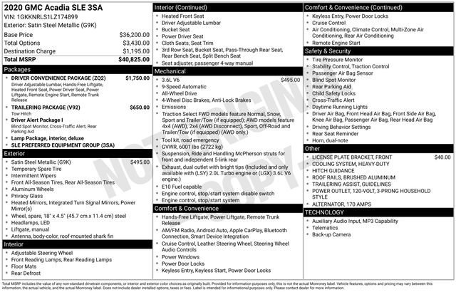 Used 2020 GMC Acadia SLE w/ Driver Convenience Package image 37