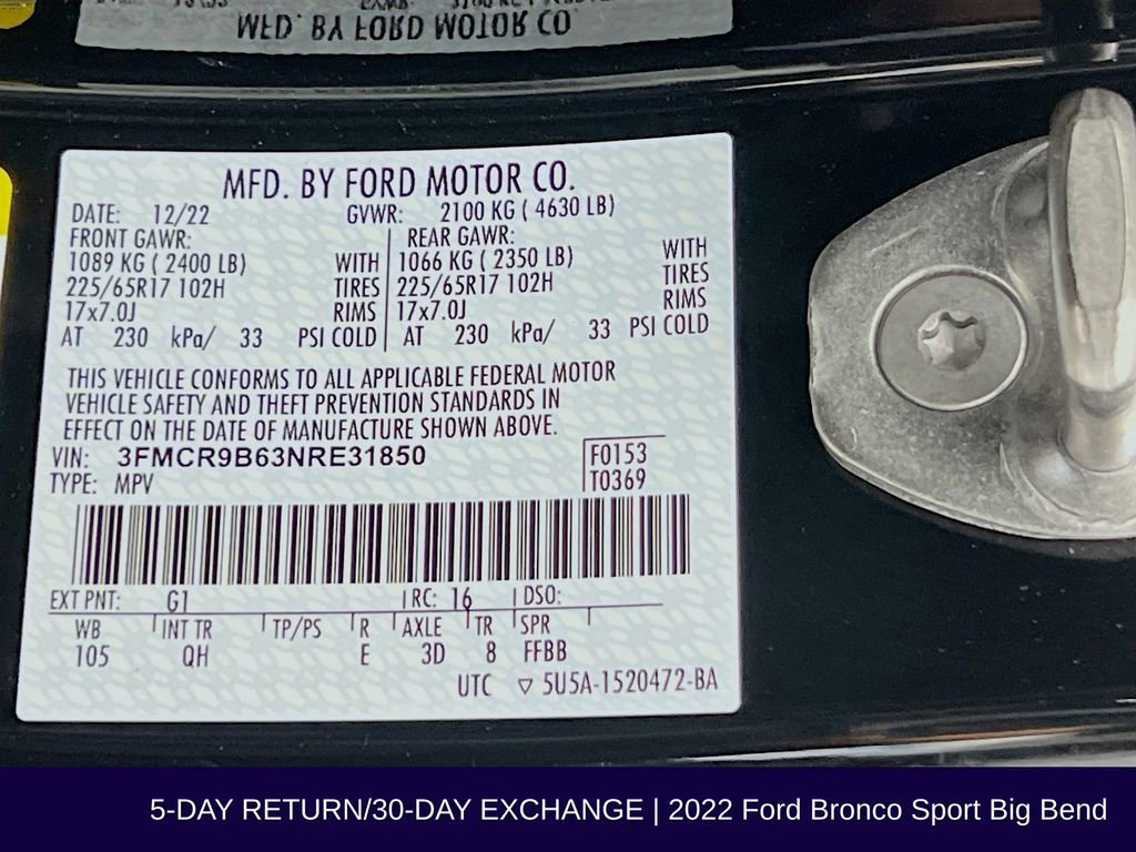 Certified 2022 Ford Bronco Sport Big Bend w/ Convenience Package image 36