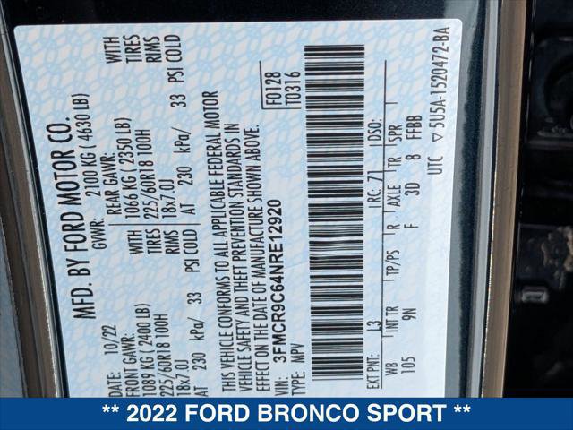 Certified 2022 Ford Bronco Sport Outer Banks w/ Tech Package image 24