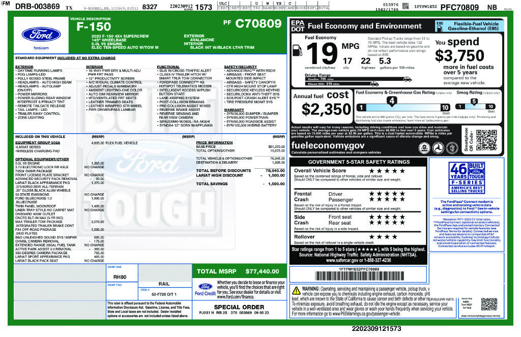 Certified 2023 Ford F150 Lariat w/ Equipment Group 502A High AWD/4WD image 35