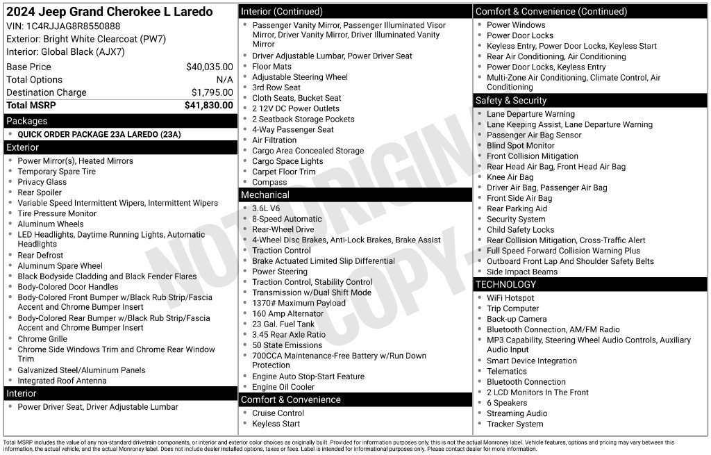 Used 2024 Jeep Grand Cherokee L Laredo RWD image 39