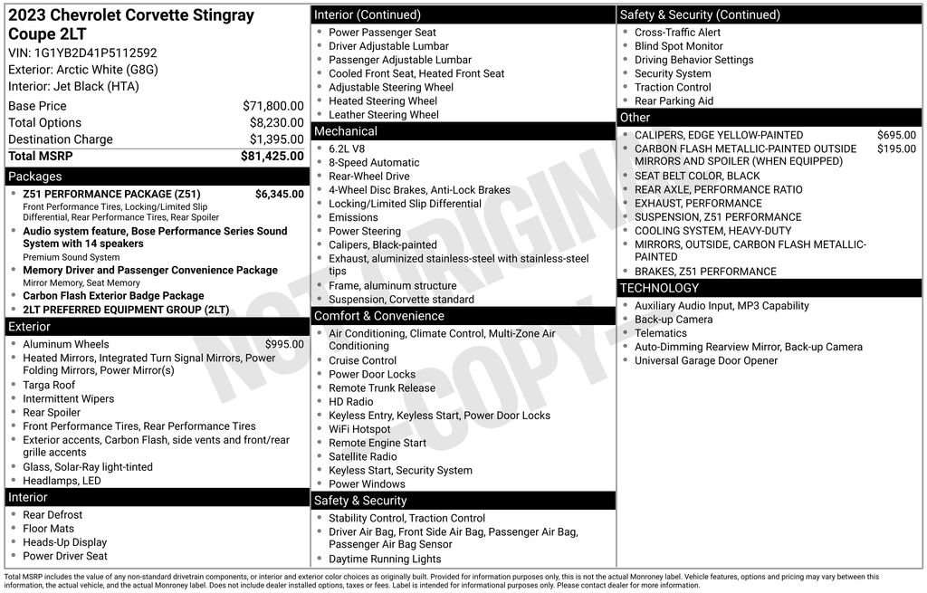 Used 2023 Chevrolet Corvette Stingray Preferred Cpe w/ Z51 Performance Package RWD image 3