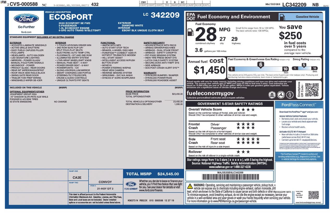 Certified 2020 Ford EcoSport SE FWD image 47