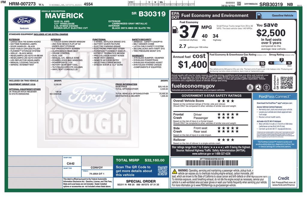 Certified 2025 Ford Maverick XL w/ Equipment Group 101A AWD/4WD image 35