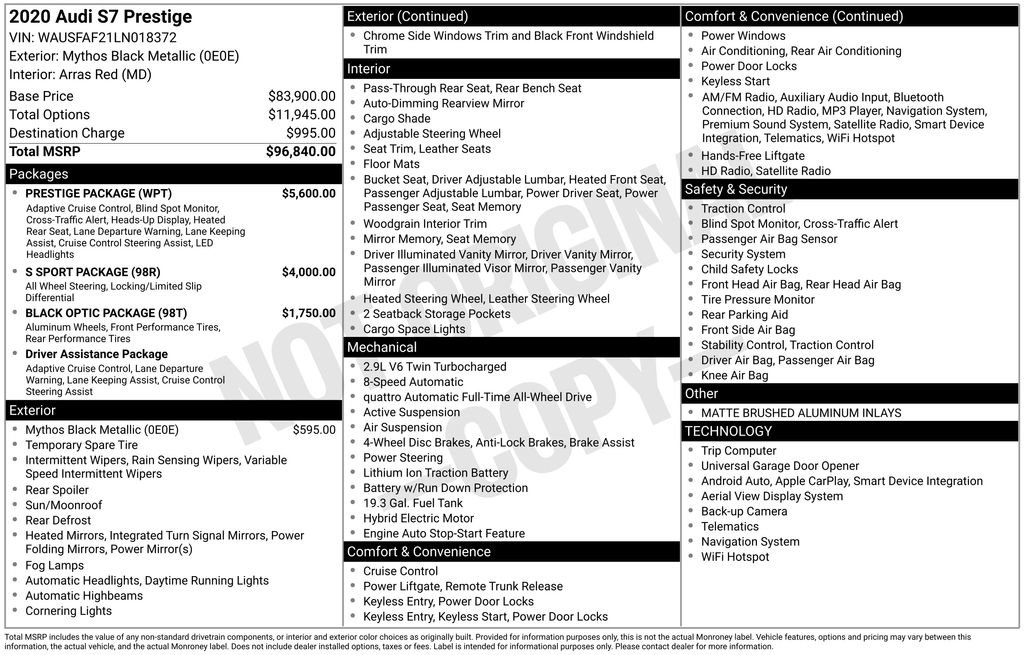 Used 2020 Audi S7 Prestige w/ Prestige Package image 5