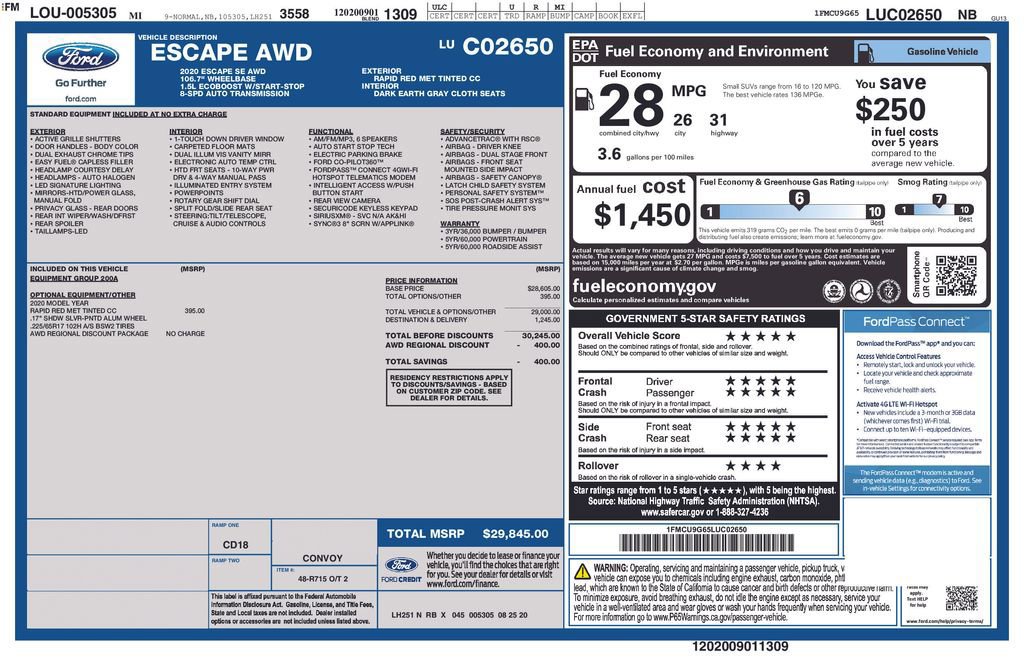 Certified 2020 Ford Escape SE AWD/4WD image 28