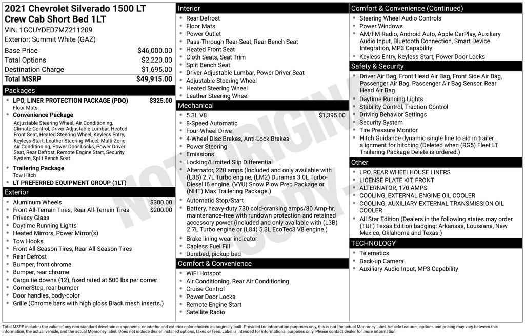 Used 2021 Chevrolet Silverado 1500 LT w/ LPO, Liner Protection Package AWD/4WD image 2