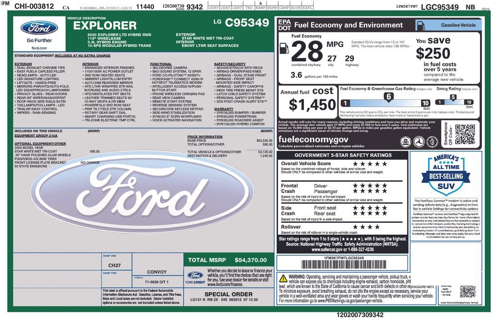 Certified 2020 Ford Explorer Limited w/ Hybrid Equipment Group 310A image 3