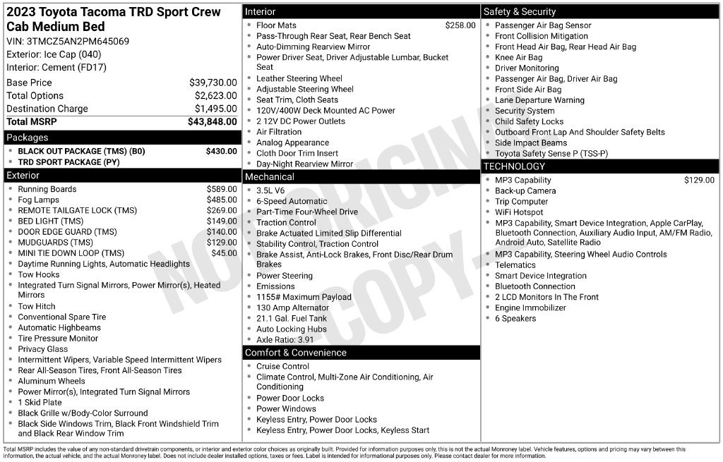 Used 2023 Toyota Tacoma TRD Sport w/ Black Out Package (TMS) AWD/4WD image 3
