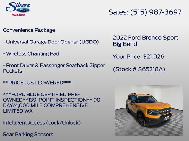 Certified 2022 Ford Bronco Sport Big Bend w/ Convenience Package AWD/4WD image 16