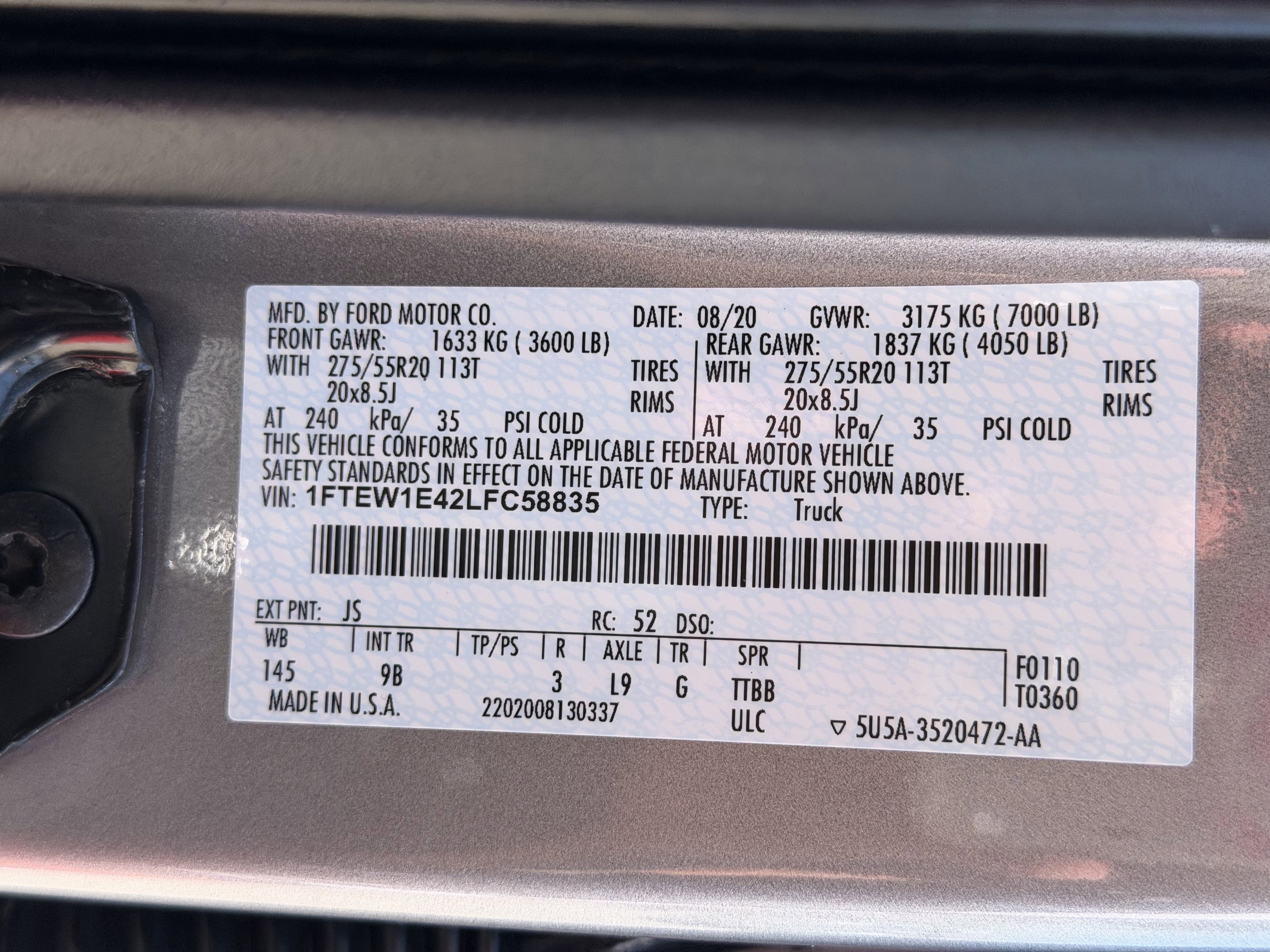 Certified 2020 Ford F150 Platinum w/ Equipment Group 701A Luxury AWD/4WD image 37