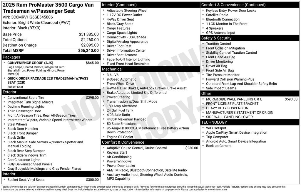 Used 2025 RAM ProMaster 3500 w/ Convenience Group FWD image 25