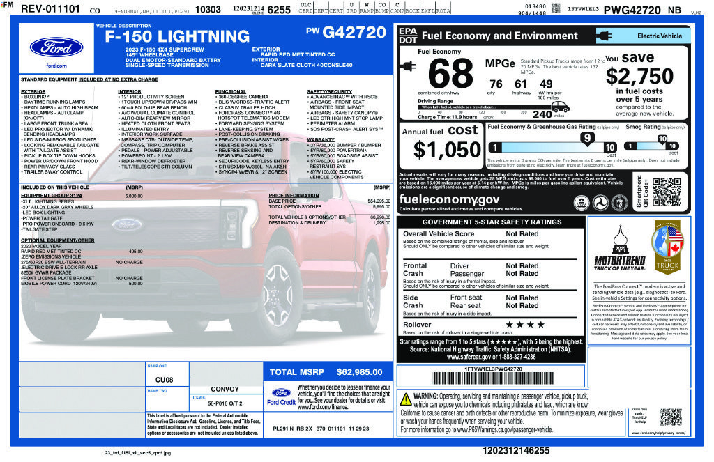 Certified 2023 Ford F150 Lightning XLT w/ Equipment Group 312A High AWD/4WD image 2