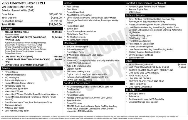 Used 2022 Chevrolet Blazer LT w/ Redline Edition FWD image 35