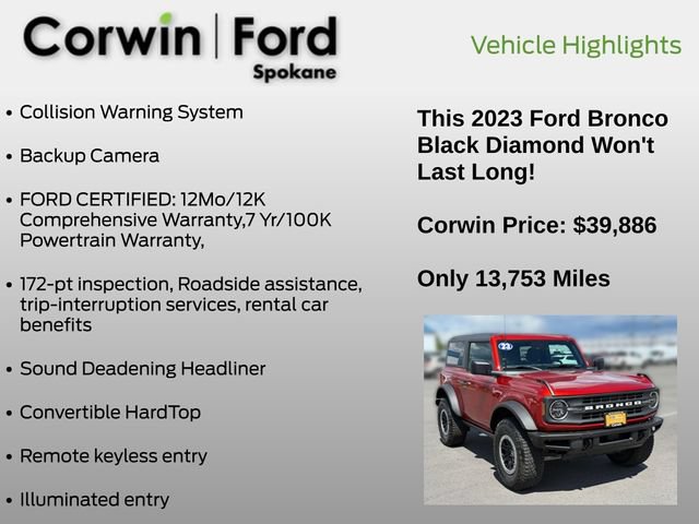 Certified 2023 Ford Bronco Black Diamond w/ Sasquatch Package AWD/4WD image 7