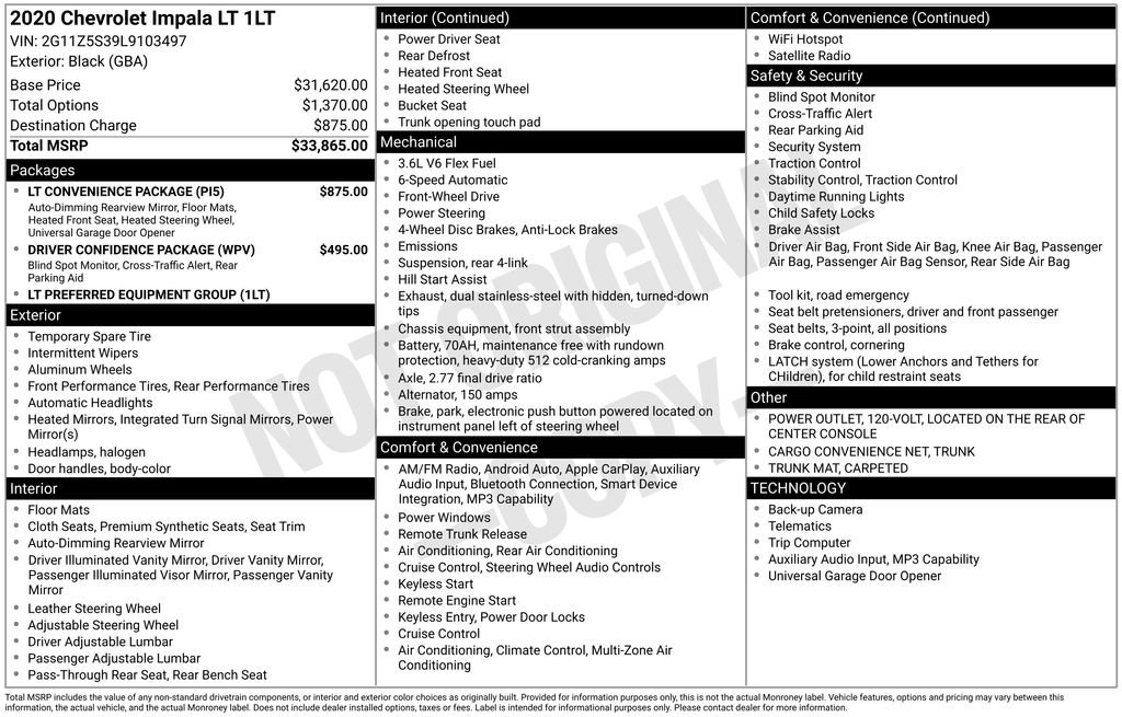 Used 2020 Chevrolet Impala LT w/ LT Convenience Package FWD image 38