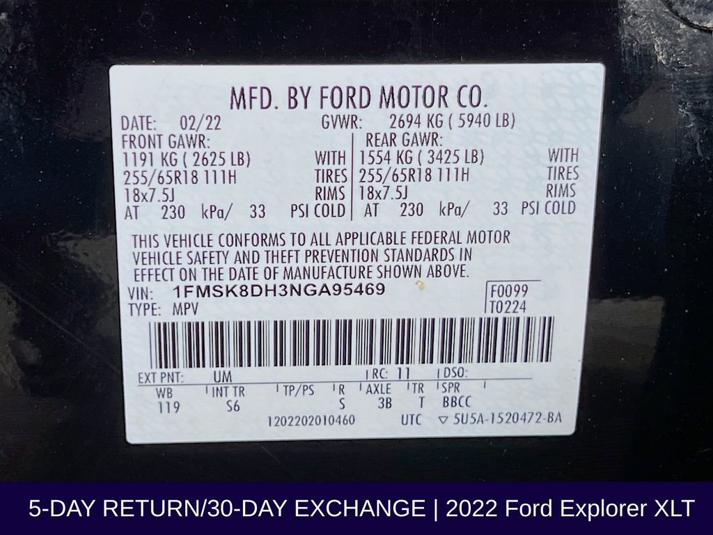 Certified 2022 Ford Explorer XLT w/ Equipment Group 202A AWD/4WD image 38