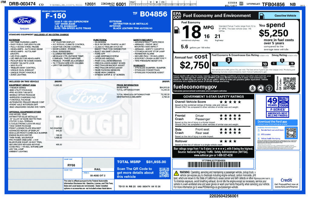 Certified 2026 Ford F150 Tremor w/ Equipment Group 402A High AWD/4WD image 6