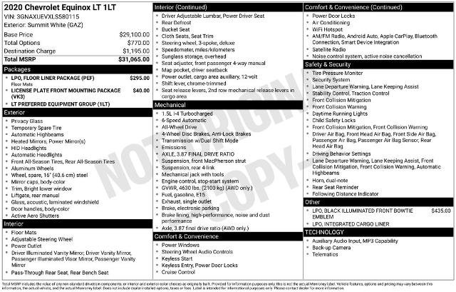 Used 2020 Chevrolet Equinox LT w/ LPO, Floor Liner Package AWD/4WD image 26
