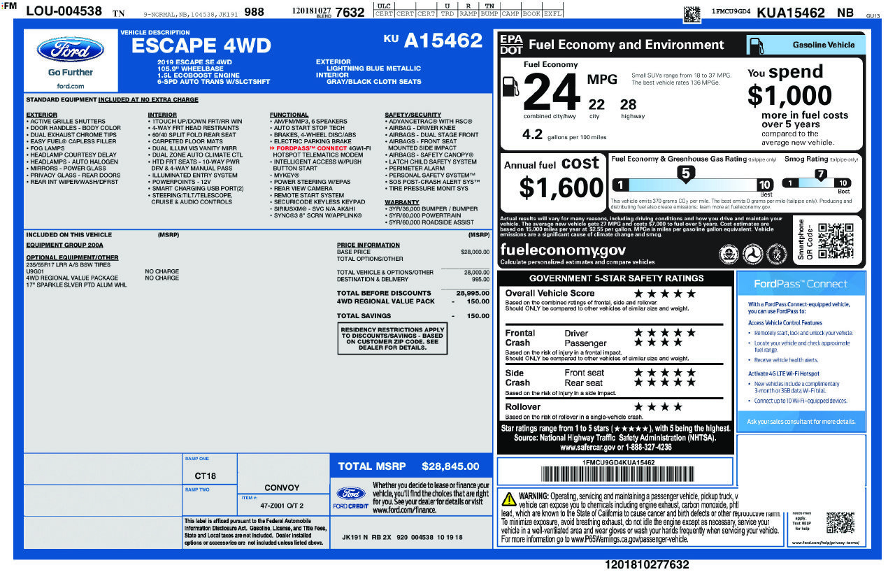 Certified 2019 Ford Escape SE AWD/4WD image 59