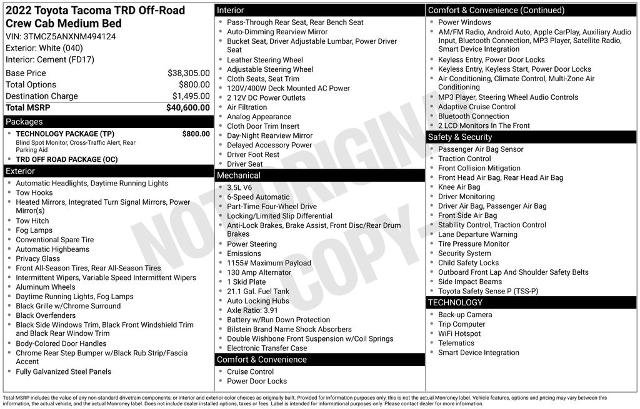 Used 2022 Toyota Tacoma TRD Off-Road w/ Technology Package image 6