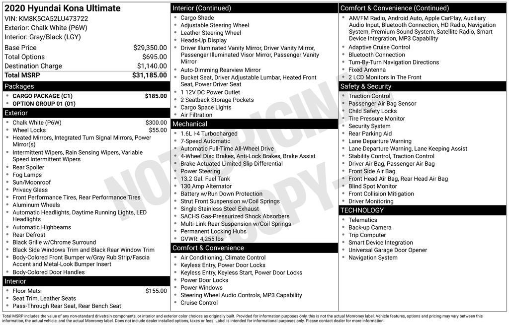 Used 2020 Hyundai Kona Ultimate w/ Cargo Package AWD/4WD image 39