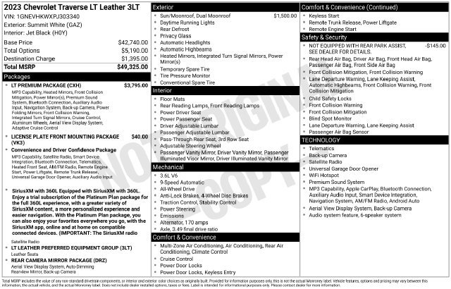 Used 2023 Chevrolet Traverse LT w/ LT Premium Package AWD/4WD image 39