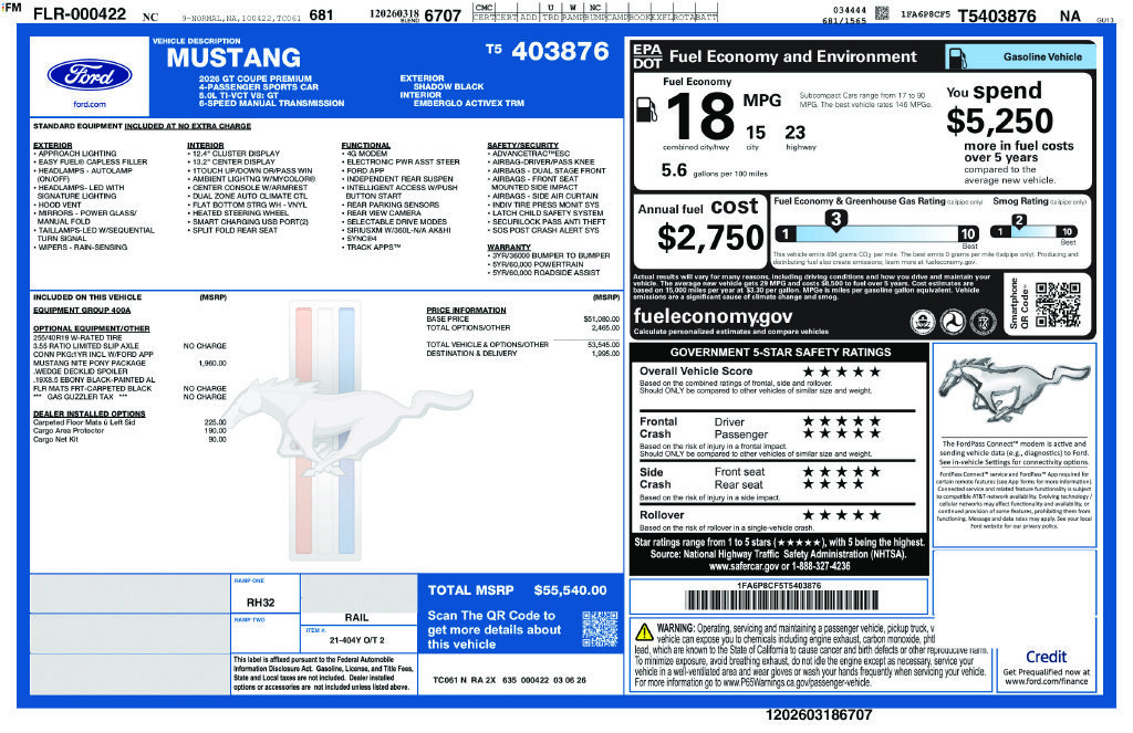 Certified 2026 Ford Mustang GT Premium w/ Mustang Nite Pony Package RWD image 29