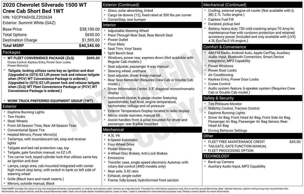 Used 2020 Chevrolet Silverado 1500 W/T w/ WT Fleet Convenience Package AWD/4WD image 5