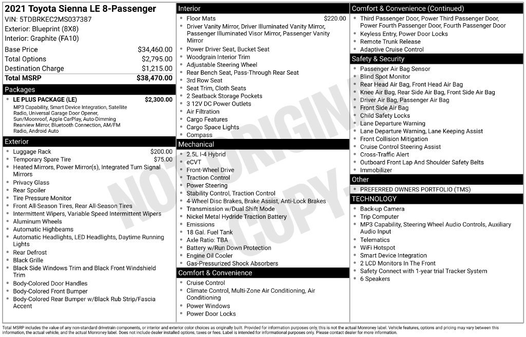 Used 2021 Toyota Sienna LE w/ LE Plus Package FWD image 3