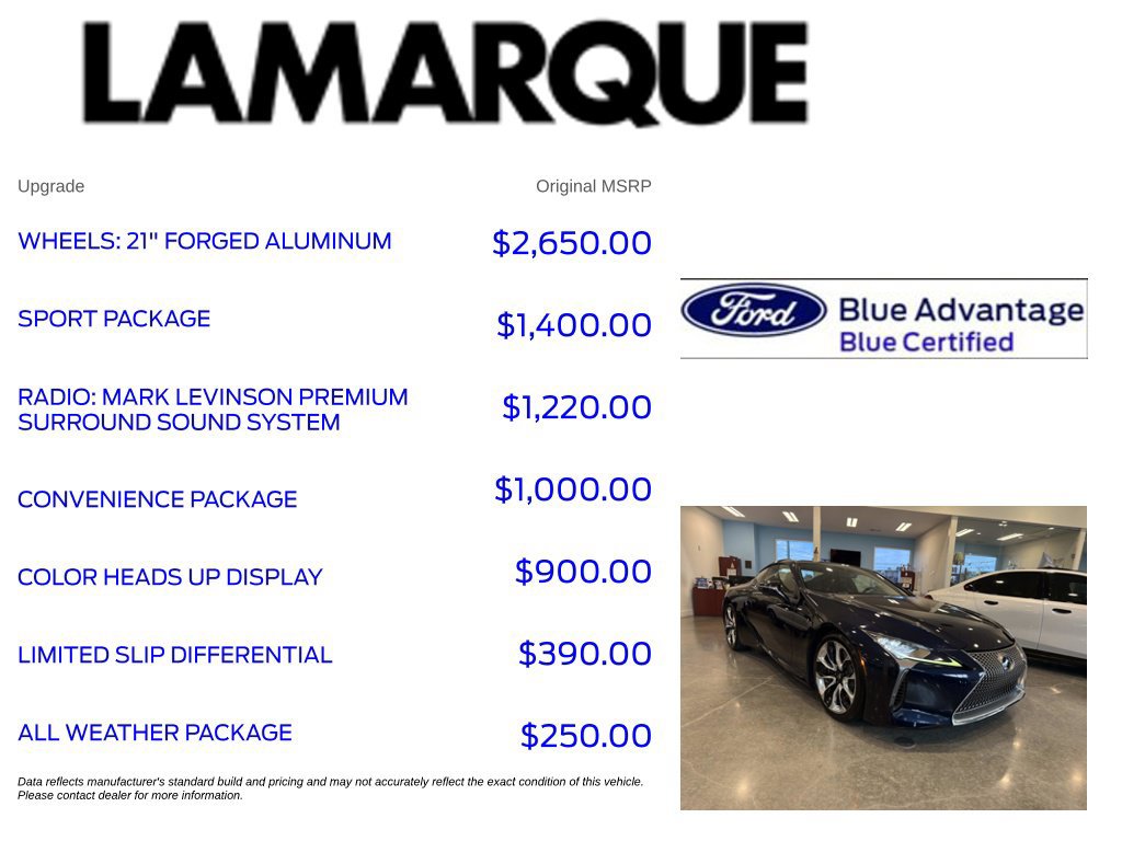 Used 2018 Lexus LC 500 Coupe w/ Sport Package RWD image 10