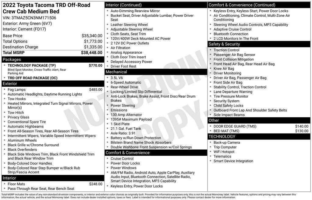 Used 2022 Toyota Tacoma TRD Off-Road w/ Technology Package RWD image 3