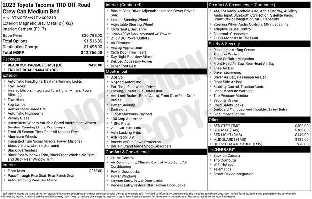 Used 2023 Toyota Tacoma TRD Off-Road w/ Black Out Package (TMS) image 4