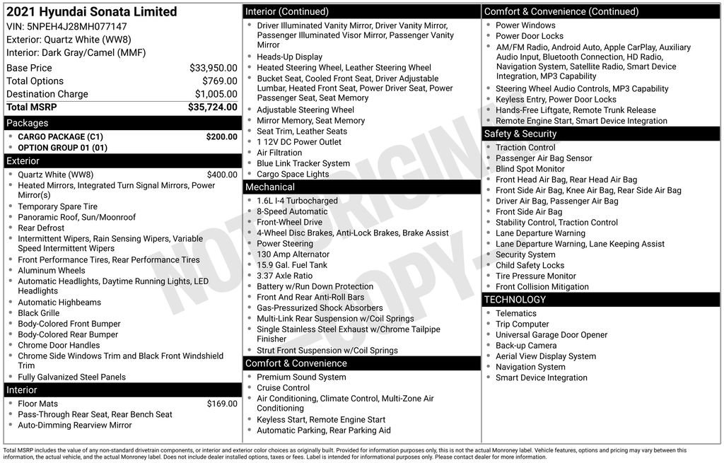 Used 2021 Hyundai Sonata Limited w/ Cargo Package FWD image 38