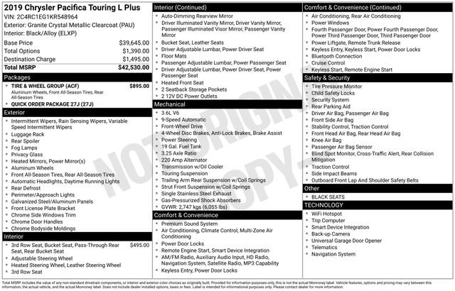 Used 2019 Chrysler Pacifica Touring-L Plus w/ Tire & Wheel Group FWD image 37