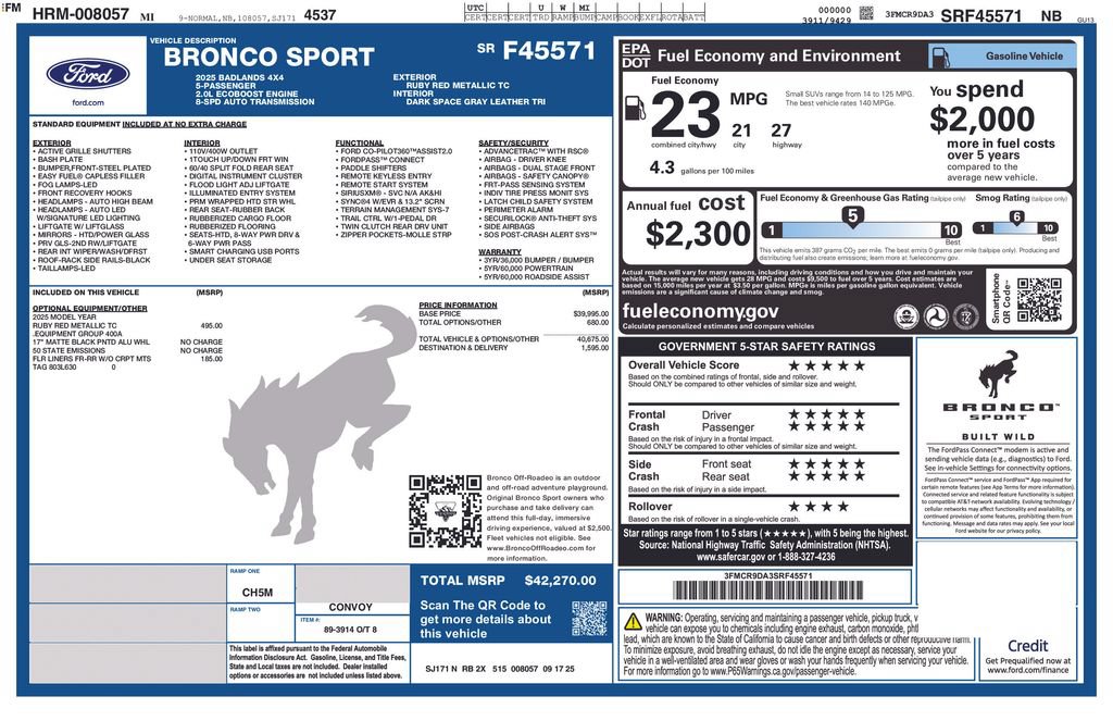 Certified 2025 Ford Bronco Sport Badlands AWD/4WD image 9