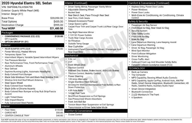Used 2020 Hyundai Elantra SEL w/ Convenience Package (C2) FWD image 4