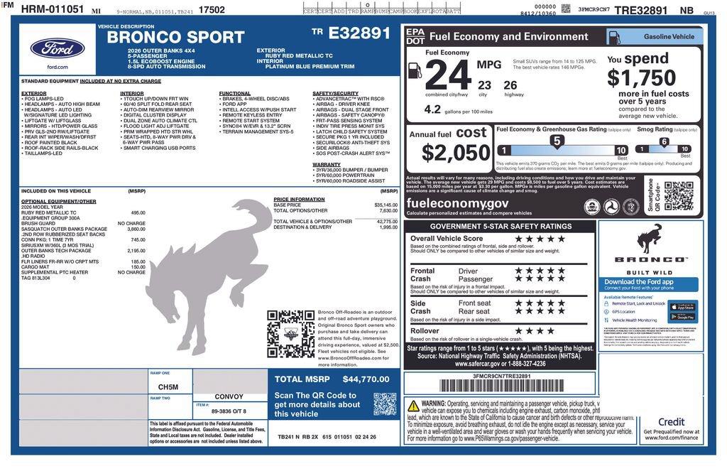 Certified 2026 Ford Bronco Sport Outer Banks w/ Sasquatch Outer Banks Package AWD/4WD image 40